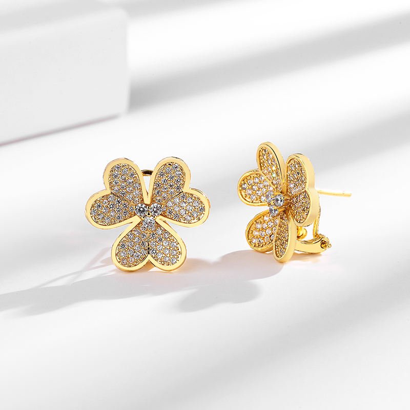 Fashion Accessories Clover Flower Earrings 18k Gold Plated with AAA Zircon Jewelry Earrings